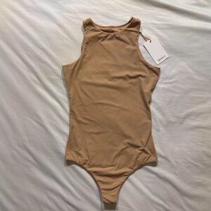 Quince Tan Ribbed High-Neck Bodysuit